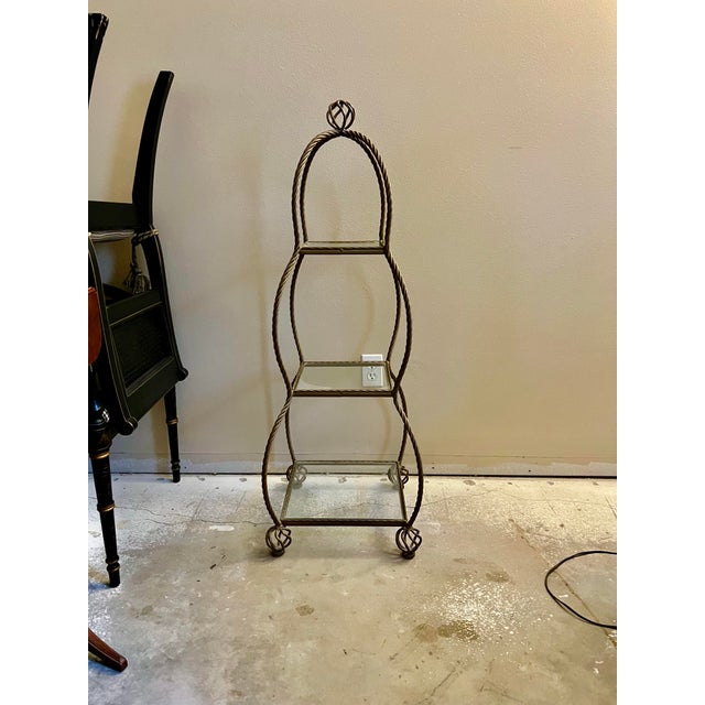 Hollywood Regency Vintage Gold Rope Étagère With 3 Glass Shelves For Sale - Image 3 of 5