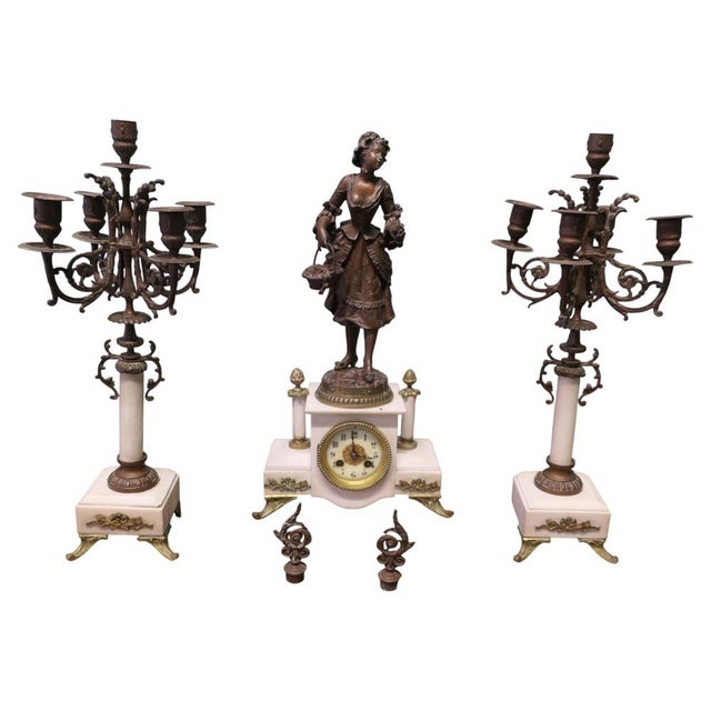 19th Century French Bronze Clock and Garniture For Sale - Image 9 of 9