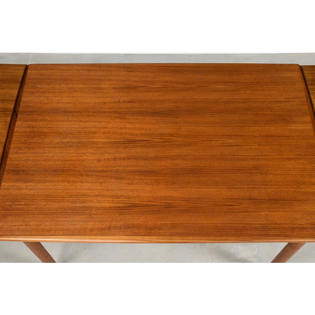 1960s Refinished 84” Danish Modern Teak Draw Leaf Dining Table For Sale - Image 4 of 11