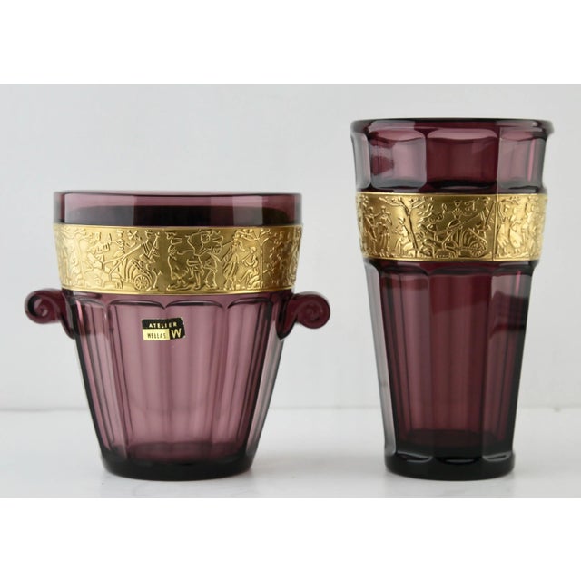 1950s Art Deco Amethyst Vases with Classical Frieze from Walther, Germany, Set of 2 For Sale - Image 5 of 11