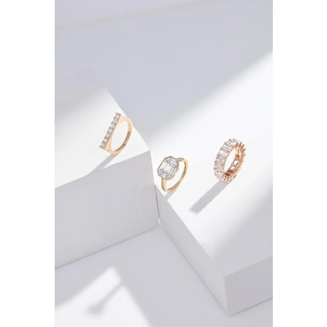 Metal The Maya Asscher Cut Bar Ring in 14k Yellow Gold Lab Grown Diamonds by Lumeniri, Size 8 For Sale - Image 7 of 9