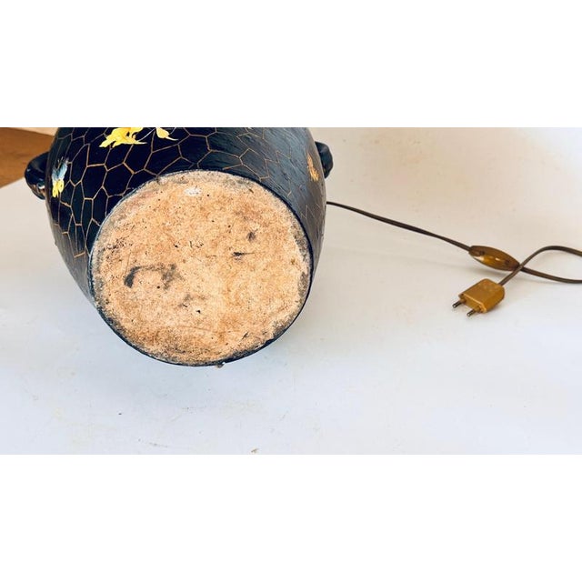 Large Hand-Painted Ceramic Table Lamp with Floral and Insect Motifs, 1960s For Sale - Image 12 of 13