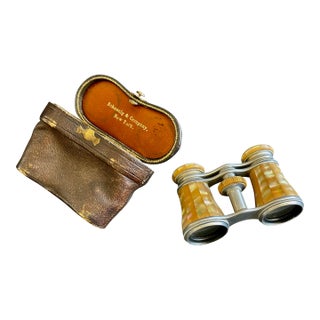 Antique Mother of Pearl French Opera Glasses in Leather Case For Sale