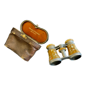 Antique Mother of Pearl French Opera Glasses in Leather Case