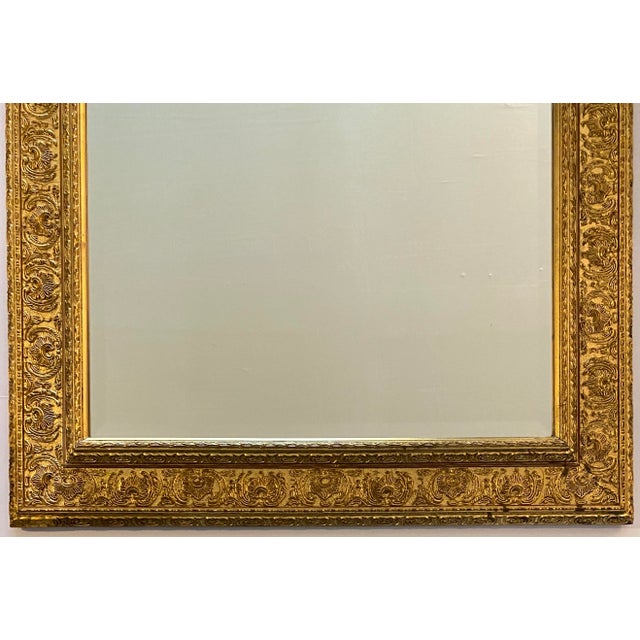 Wood Antique Italian Renaissance Revival Giltwood & Gesso Wall Mirror, Deeply Carved For Sale - Image 7 of 9