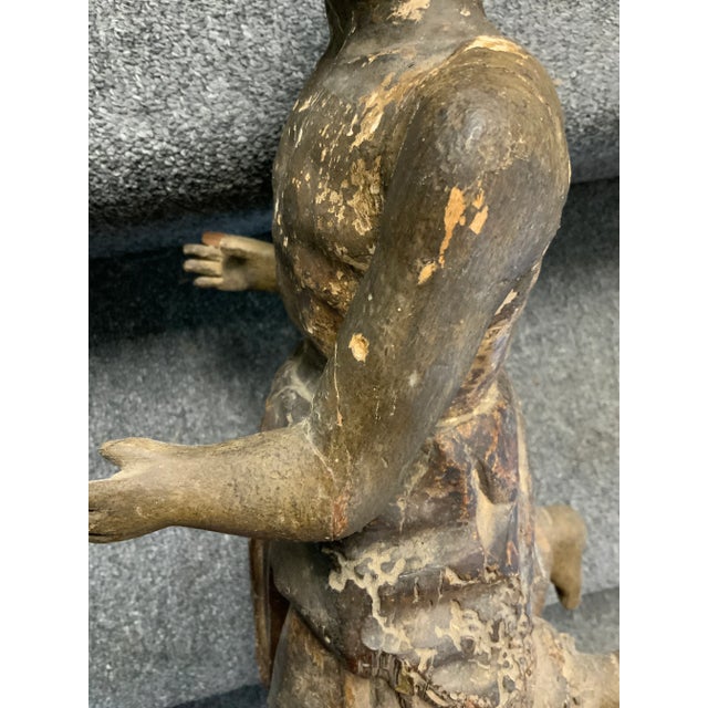 19th Century Antique Kneeling Wood Carved Santos Figure For Sale - Image 12 of 17