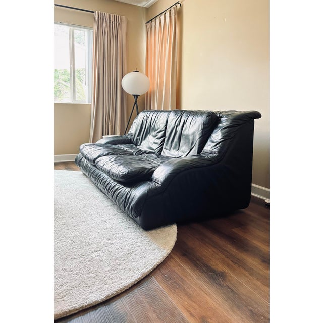 Postmodern 1980’s Postmodern Black Leather Sofa For Sale - Image 3 of 3