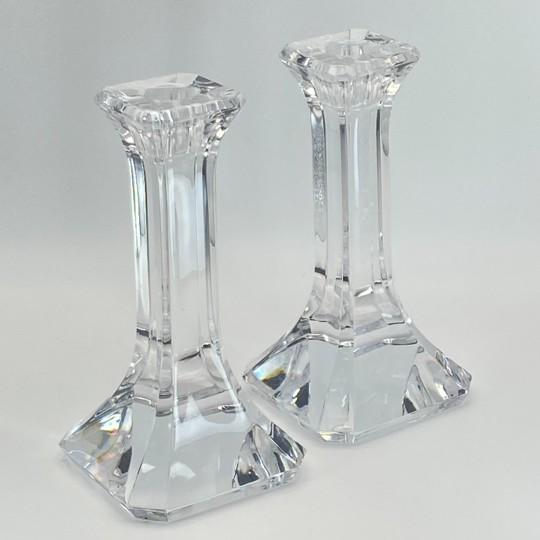 Glass Pair of Orrefors Crystal “Regina” Candlesticks (Tall 7 5/8”) Signed by Olle Alberius (4536-65 Vintage 1990s, Sweden) For Sale - Image 7 of 15