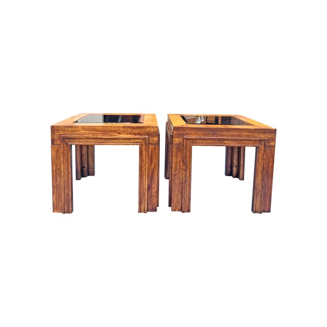 Vintage Pair of Side or Accent End Tables Wood and Glass in Baker Style For Sale In New York - Image 6 of 8