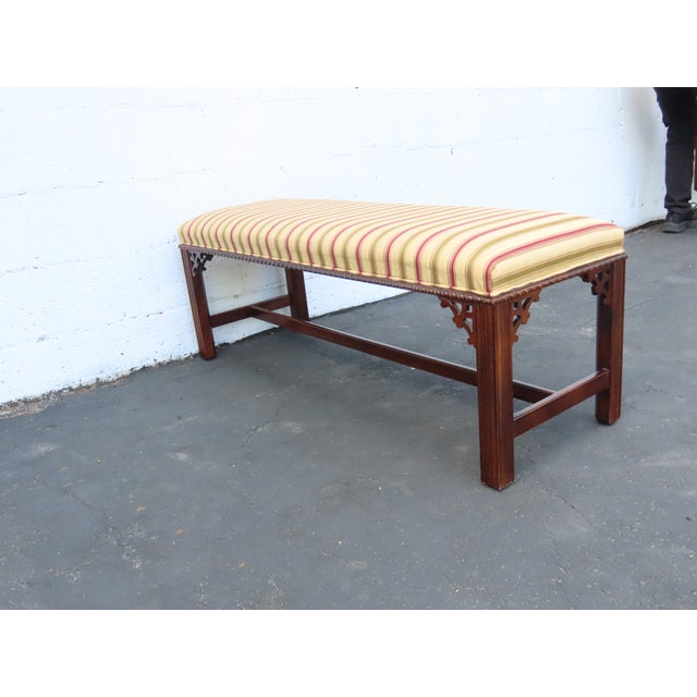 Chinese Chippendale Long Upholstered Window Hall End of Bed Bench 6596 For Sale - Image 9 of 10