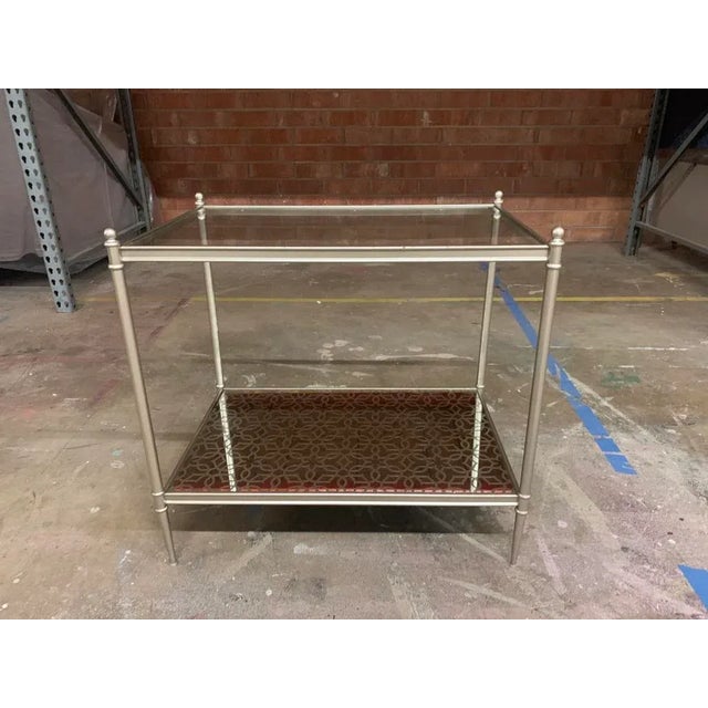Transitional Caracole Modern Clover Leaf Two-Tier Side Table in Silver Glass & Mirror For Sale - Image 3 of 10