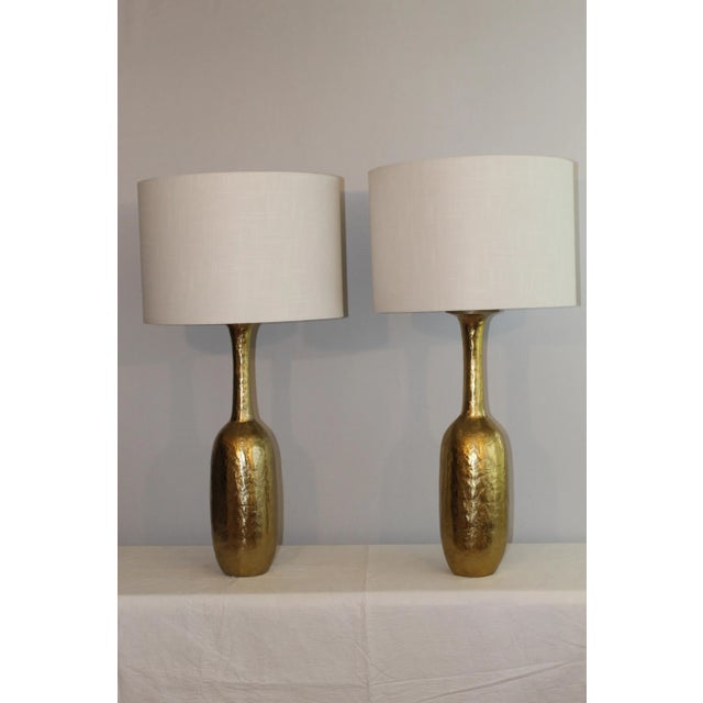 Mid 20th Century Patrick Coard Influence Brass Lamps - a Pair For Sale - Image 9 of 11