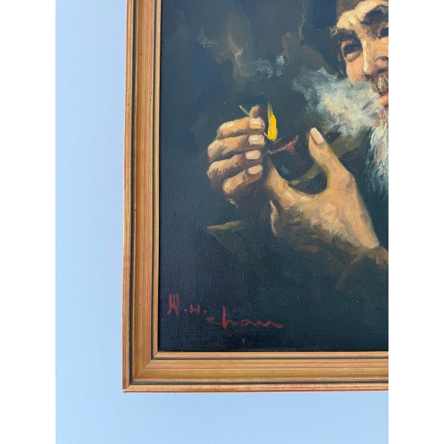 Wahso Chan, Smoking Chinese Elder of San Francisco, 1930s, Oil Painting on Canvas For Sale - Image 7 of 14