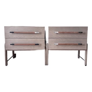 Pair of Four Hands Rosedale Nightstands in Yucca Oak With Leather Accents – Excellent Condition For Sale