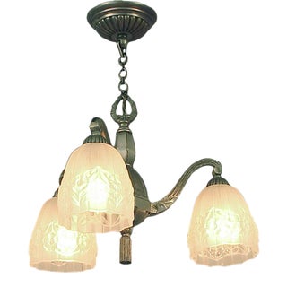 Small 1920s French Nickel-Plated Chandelier With Three Shades For Sale