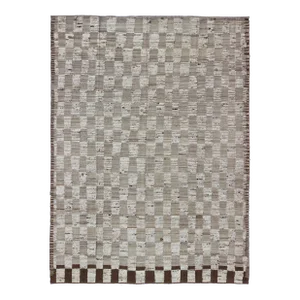 Hi-Low Piled Rug With Checkerboard Design in Earth Tones by Keivan Woven Arts