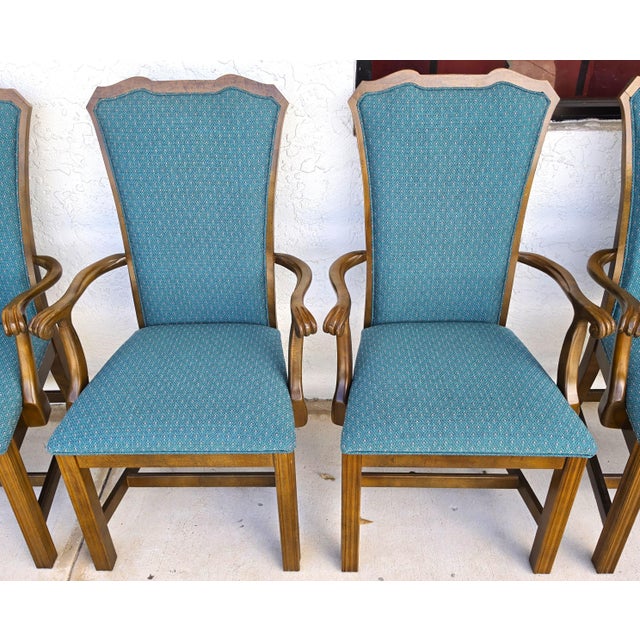Teal Vintage American of Martinsville Chippendale Dining Armchairs Teal Set of 8 For Sale - Image 8 of 15