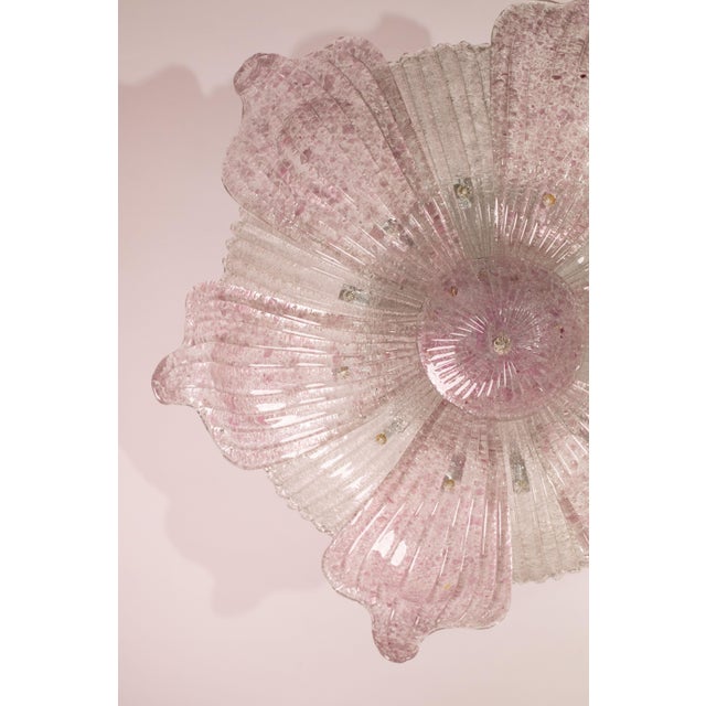 1980s Large Vintage 1980s Murano Glass Ceiling Lamp Pink For Sale - Image 5 of 12