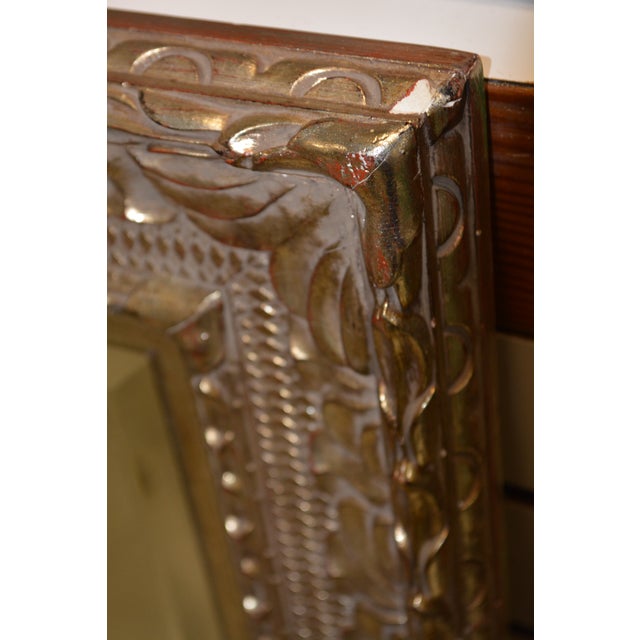 Ornate Plaster / Wood Silver W/ Gold Wash Rectangular Wall or Mantel Mirror For Sale - Image 13 of 18
