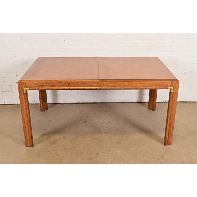 Brown Drexel Heritage Mid-Century Hollywood Regency Campaign Walnut Extension Dining Table, Newly Refinished For Sale - Image 8 of 15
