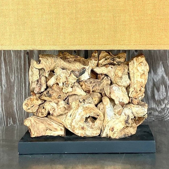 Vintage Boho Wood Knot Table Lamp For Sale - Image 11 of 13