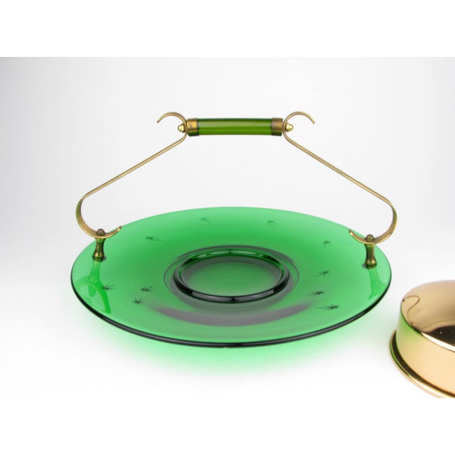 Metal Vintage 1940s Paden City Emerald Glo Green Glass and Brass Tray or Serving Platter by National Silver Company For Sale - Image 7 of 12