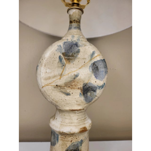 Textile 1960s Danish Stoneware Lamp With Shade For Sale - Image 7 of 8