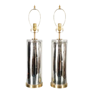 Vintage Pair of Cylindrical Mercury Glass Table Lamps