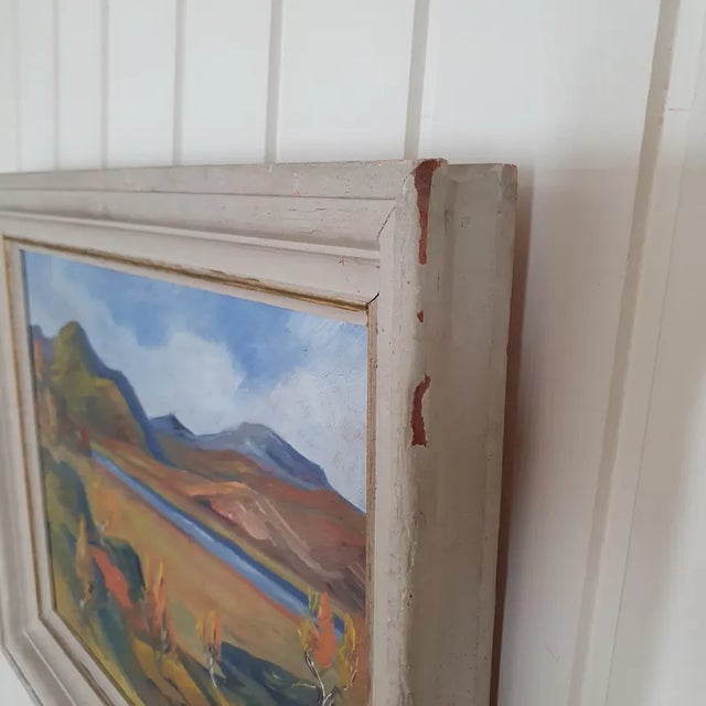 1950s Mid-Century Swedish Modernist Landscape Oil Painting by Nils Dramé For Sale - Image 11 of 18