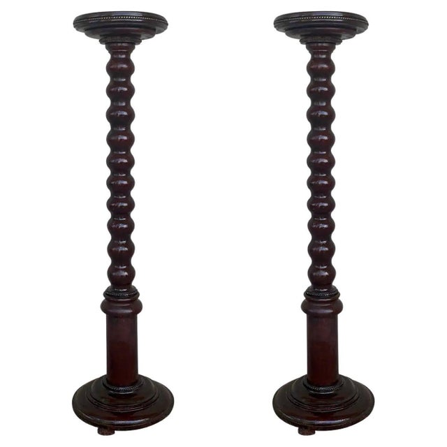 Early 20th Century Renaissance Turned Columns Pedestals in Walnut For Sale - Image 15 of 18