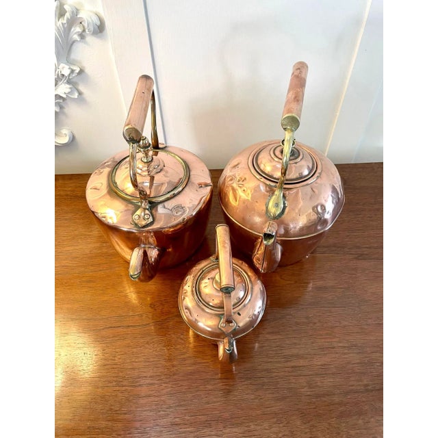 Antique Copper Kettle Collection, Set of 3 For Sale - Image 3 of 7