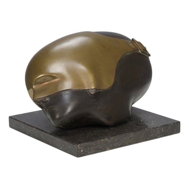Jos Van Vreeswijk, Masked Face, 1990s, Bronze on Stone Base For Sale
