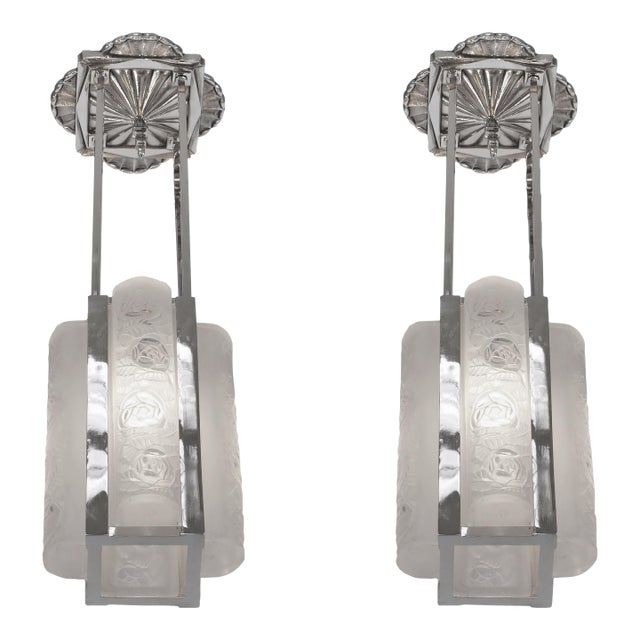French Art Deco Chandelier by Degue 1920s France - A Pair For Sale