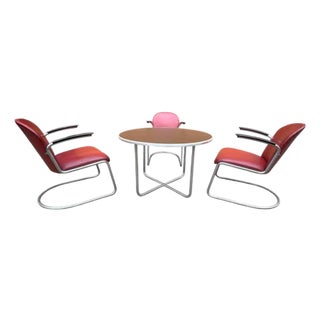 Bauhaus Table with Armchairs in Steel Tube Structure by Willem Hendrik Gispen, 1930, Set of 3 For Sale