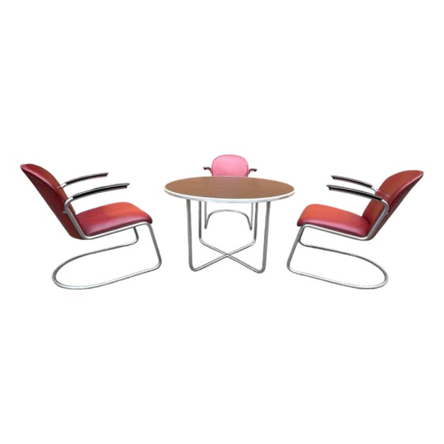 Bauhaus Table with Armchairs in Steel Tube Structure by Willem Hendrik Gispen, 1930, Set of 3 For Sale