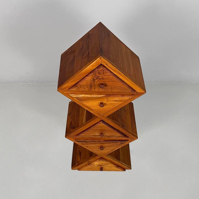 Brown Italian Modern Geometric Wooden Chest of Drawers, 1980s For Sale - Image 8 of 15