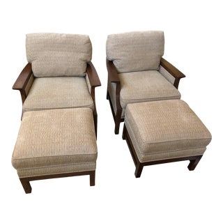 Stickley Upholstered Chairs With Ottomans - 4 Pieces For Sale