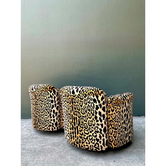 Mid-Century Modern Vintage Leopard Velvet Swivel Chairs - Pair For Sale - Image 3 of 11