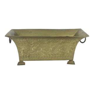 Vintage Etched Brass Footed Indoor Planter Jardinière With Handles For Sale