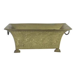 Vintage Etched Brass Footed Indoor Planter Jardinière With Handles