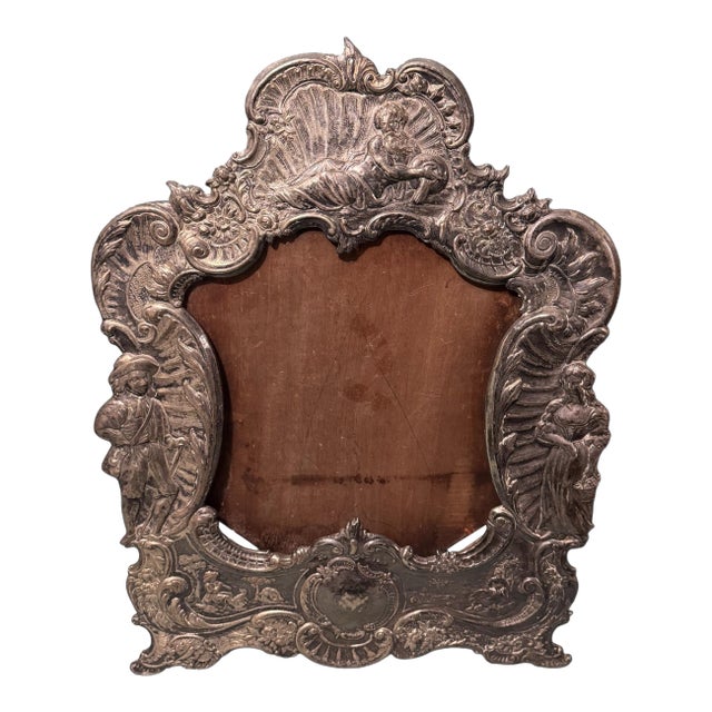 Antique Victorian Silverplate Figural Scenic Repousse Picture/Mirror Frame For Sale