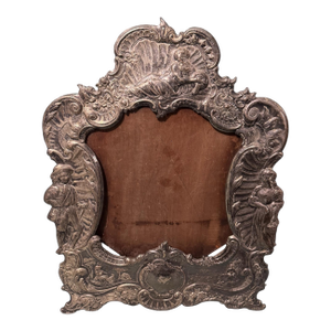 Antique Victorian Silverplate Figural Scenic Repousse Picture/Mirror Frame