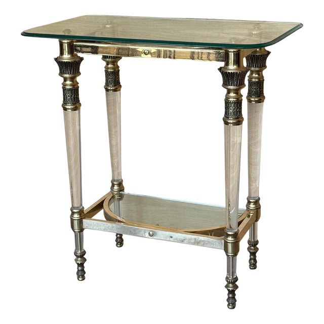 Late 20th Century Claude Dalle Style Narrow Console Table with Glass Top, Lucite and Bronze For Sale