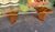 Brutalist style Lane Staccato dining table with two leaves. Parquetry top and angled collapsible pedestals. Can complement...