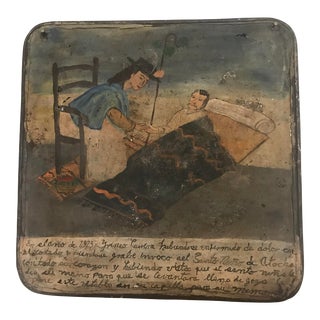 Early 20th Century Mexican Retablo Original Painting on Tin For Sale