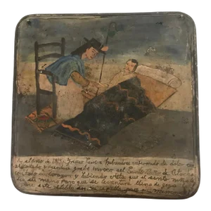 Early 20th Century Mexican Retablo Original Painting on Tin