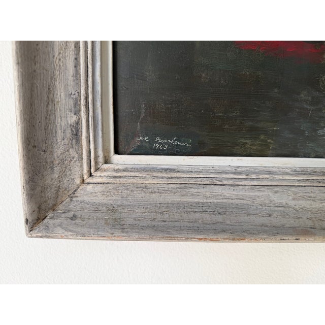 Red 1960s Mid Century Impressionist Lake – Red Canoe Oil on Masonite Board, Framed For Sale - Image 8 of 13