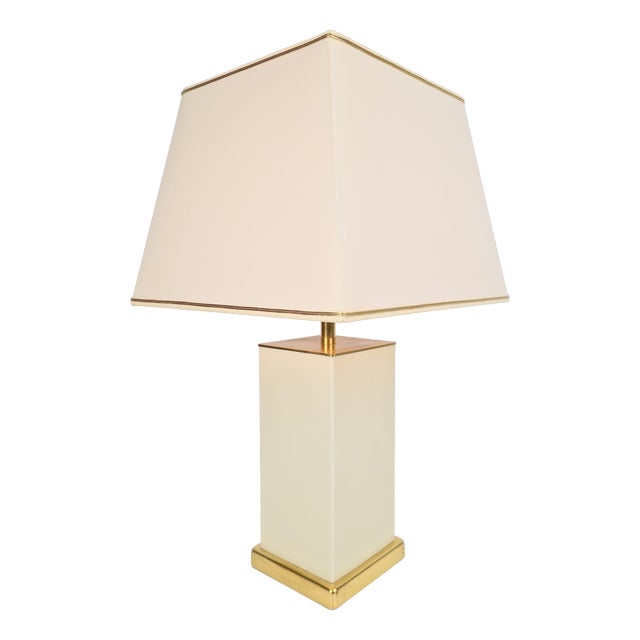 Vintage Brass and Cream Table Lamp from Maison Charles, 1970s For Sale