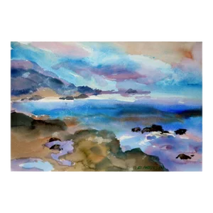 Vintage Sunset Seascape Watercolor Point Lobos, Carmel by Les Anderson
