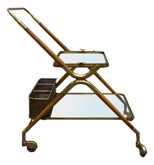 Wooden and Brass Bar Cart by Cesare Lacca, Italy, 1950s